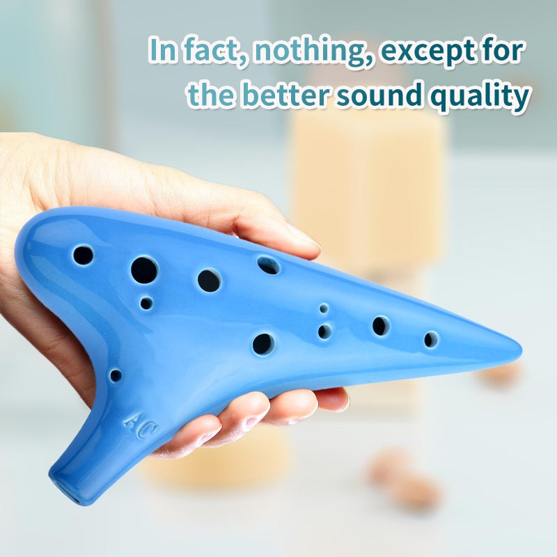 awef Joy of Wood Thrush 12 Hole Alto C Sweet Potato Ocarina Pottery Ocarina with a Protective Bag and Songbooks (Water Blue) - Image 4